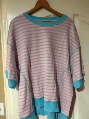 NWOT- Women's Pink & Light Blue Striped Crew Neck Sweater